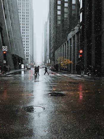 People Crossing Street  at Pedestrian Lane