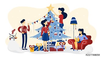 People decorating christmas tree