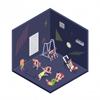 People doing fitness and training in gym 3d isometric Free Vector