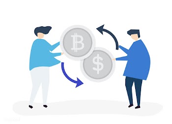 People exchanging bitcoin to dollars | Free stock vector - 478871