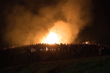 people gathered near bonfire during nighttime