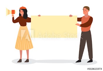 People hold banner