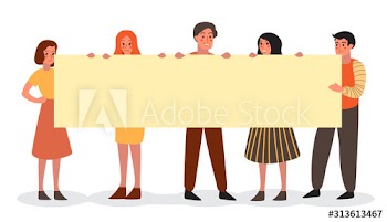 People hold banner