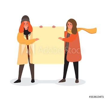 People hold banner