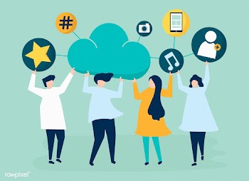 People holding cloud and social networking ic.. | Free stock vector - 455544