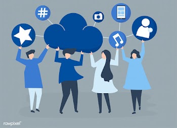 People holding cloud and social networking ic.. | Free stock vector - 455616