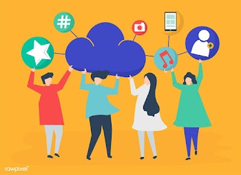 People holding cloud and social networking ic.. | Free stock vector - 455627