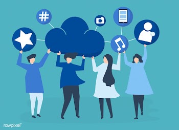 People holding cloud and social networking ic.. | Free stock vector - 455628