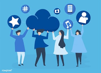 People holding cloud and social networking ic.. | Free stock vector - 455633