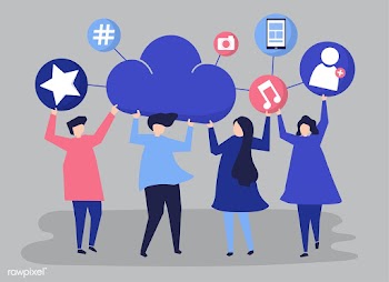 People holding cloud and social networking ic.. | Free stock vector - 455638