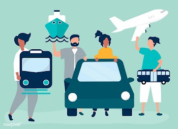 People holding different transportation icons | Free stock vector - 480499