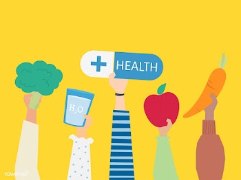 People holding health symbols illustration | Free stock vector - 437579