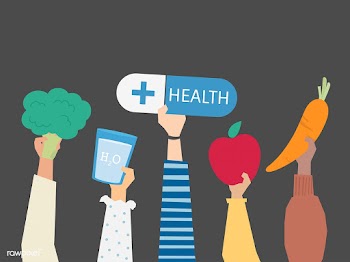 People holding health symbols illustration | Free stock vector - 437581