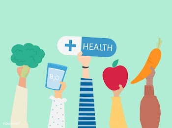 People holding health symbols illustration | Free stock vector - 437582