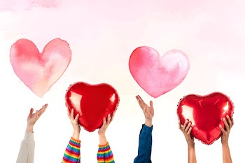 People holding hearts for Valentines&rsquo;… | Free stock illustration | High Resolution graphic