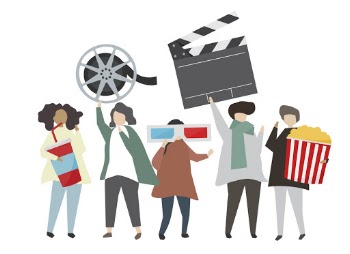 People holding movie concept icon illustration