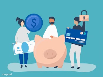 People holding savings and security icons ill.. | Free stock vector - 455061