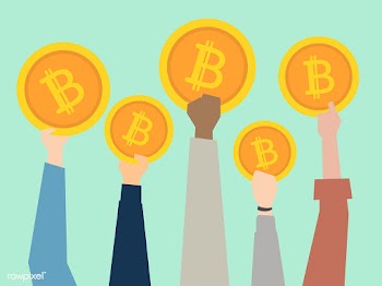 People holding up cryptocurrency illustration | Free stock vector - 437606