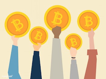 People holding up cryptocurrency illustration | Free stock vector - 437614