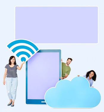 People holding wifi, mobile and cloud cardboa.. | Free stock psd mockup - 469187