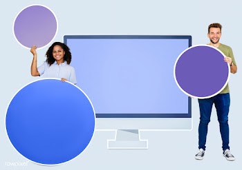 People in front of a computer monitor icon | Free stock psd mockup - 450788