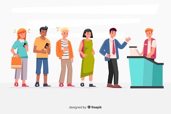 People in line waiting to pay Free Vector