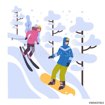 People in warm clothes doing winter activities