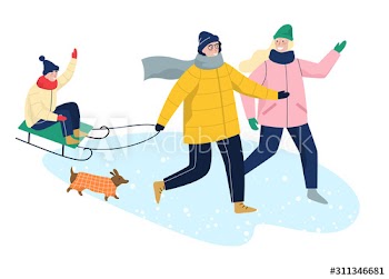 People in warm clothes doing winter activities