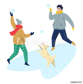 People in winter warm clothes playing snowballs