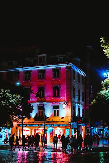 People on Street in Front of Lighted Building during Night