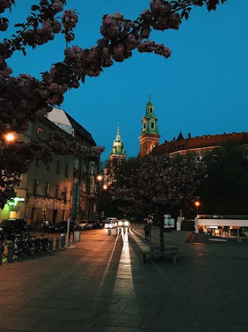 People on Street Near Concrete Building at Night