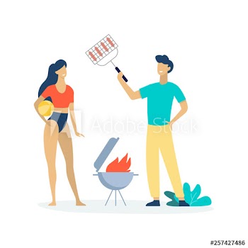People on summer BBQ party