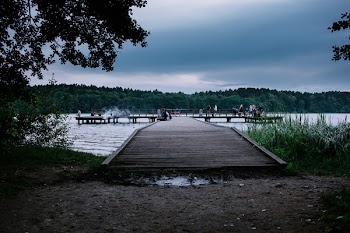 People on the pier in the evening