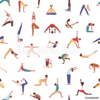 People practicing yoga vector seamless pattern