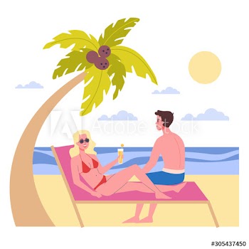 People relax on the beach