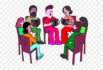 People Sitting On Chairs And Reading Books Vector Clip - Bible Study Group Clipart