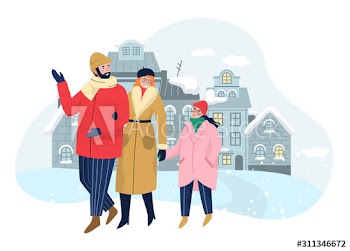 People spend time outdoor in winter