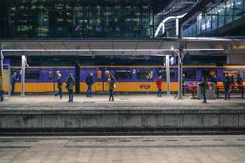 People Standing Near Train Under Shed