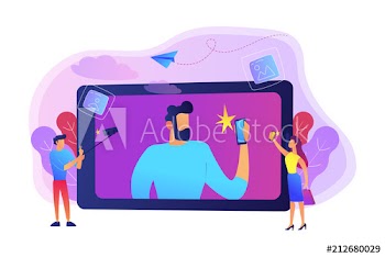 People taking selfie with smartphones and selfie-sticks as a concept of selfie culture, social network, blog, vlog, self-portrait, popularity
