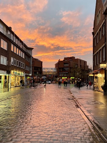 People Walking on Sidewalk Near Buildings During Sunset