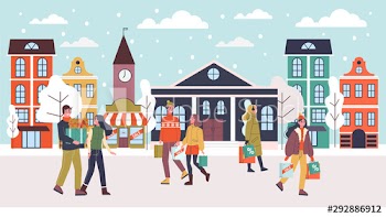People walking on the street with shopping bag