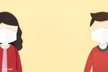 People wearing face masks in public paper craft background | Free  illustration - 2317452