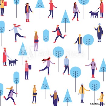 people winter season with gift trees background