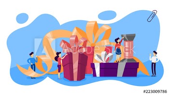 People with a big gift box prepare birthday present