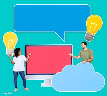People with cloud computing technology icons | Free stock psd mockup - 458082