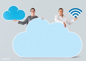People with cloud connection props | Free stock psd mockup - 404840