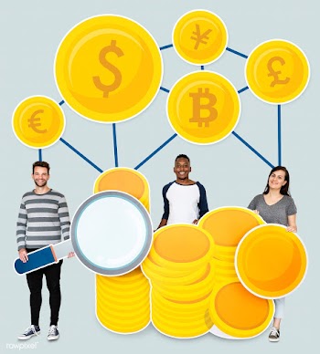 People with coin currency cardboard cutouts | Free stock psd mockup - 469192