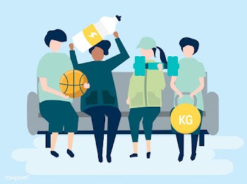 People with exercise related items on a couch | Free stock vector - 480655