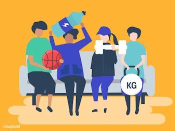 People with exercise related items on a couch | Free stock vector - 480697