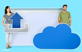 People with icons related to cloud technology.. | Free stock psd mockup - 450335